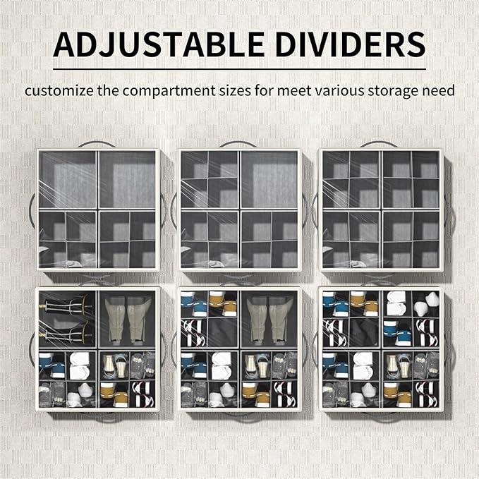 Aokeyee Shoe Organizer for Closet,2 Pack Foldable Shoe Storage Organizer Box Bin with Adjustable Dividers and Clear Cover, Fits up to 16-32 Pairs, (Grey)