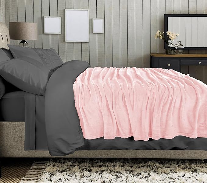 Utopia Bedding Pink Fleece Blanket King Size Lightweight Fuzzy Soft Anti-Static Microfiber Bed Blanket (90x102 Inch)