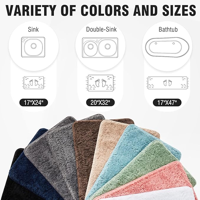 TECHMILLY Super Soft Shaggy Bathroom Runner Rugs, Absorbent Thick Non Slip Microfiber Bath Rugs, Quick Dry Machine Washable Bath Mat for Bathroom Floor, Bathtub and Shower 17"x47"