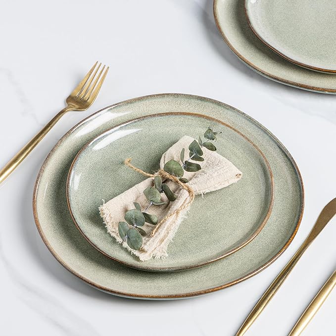 AmorArc Ceramic Dinnerware Sets of 8,Handmade Reactive Stoneware Glaze Plates and Bowls Sets,Highly Scratch Resistant | Dishwasher & Microwave Safe,Service for 8 Dishes Set (24pc)