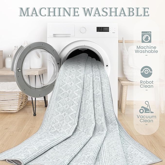 8x10 Area Rug Living Room: Washable Boho Geometric Moroccan Rug Neutral Modern Farmhouse Indoor Soft Non Slip Ultra Thin Large Printed Pattern Carpet for Bedroom Home Office (Grey, 8'x10')