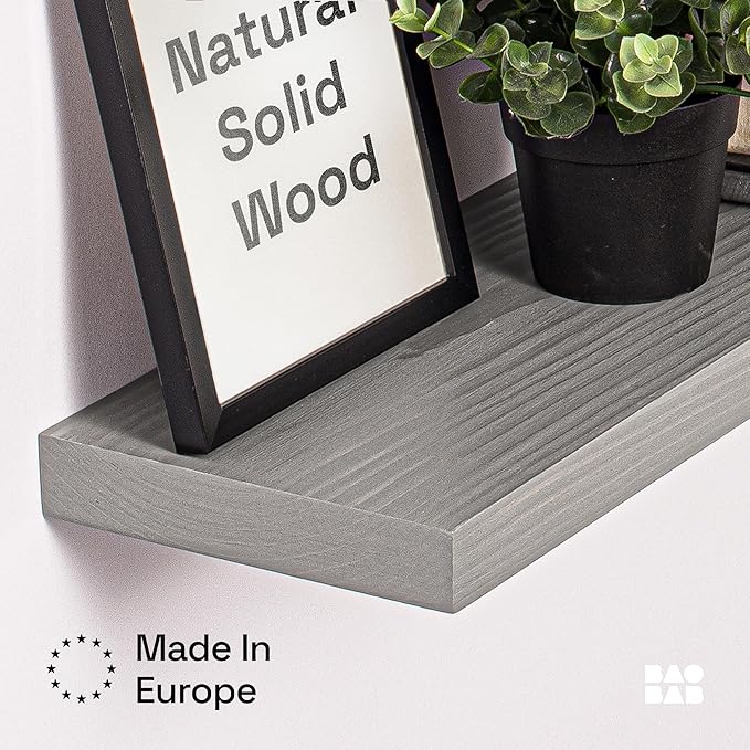 BAOBAB WORKSHOP Wood Floating Shelves for Wall - Rustic Shelf 24 inch - Grey Bathroom Shelves - Solid Wood Shelves for Wall for Bedroom Kitchen Living Room - Gray Shelves - 24 x 6.7 Inch, Set of 2