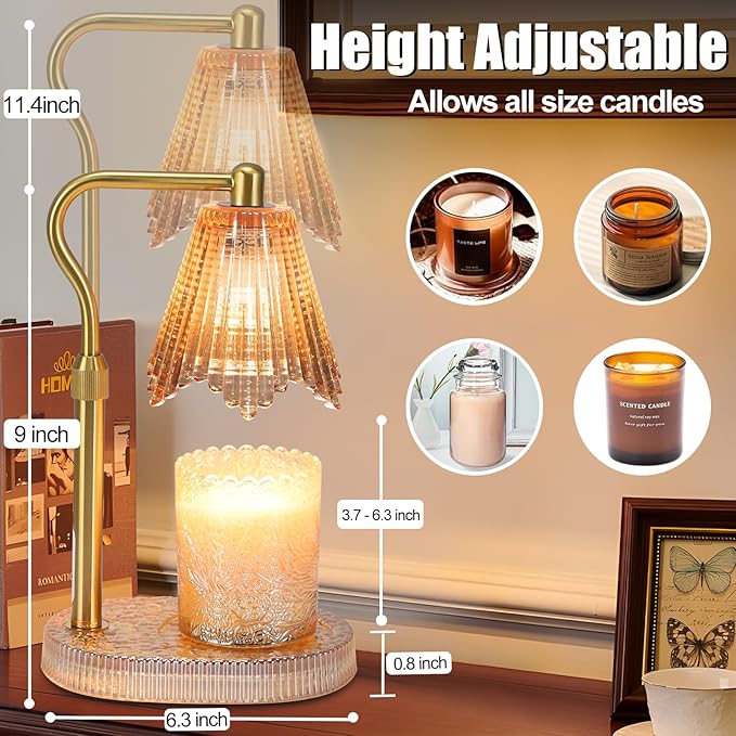 Candle Warmer Lamp with Height Adjustment - Electric Wax Melt Warmer with Timmer and Dimmer for Scented Candle Wax, Homer Décor and House Warming Birthday Gifts for Women Mom