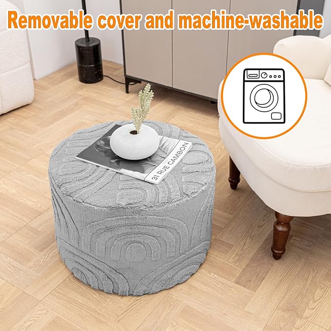 Asuprui Round Ottoman Pouf Ottoman Foot Stool Seat Faux Fur Bean Bag Foot Rest Floor Chair Leg Rest for Living Room, Bedroom or Wedding Gifts 20x20x14 Inches (Quiet Gray)