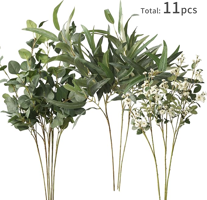 MISSPIN Artificial Flowers with Greenery Stems Faux Plants Indoor Branches for Tall Vase Ultra-Realistic, 11 Pcs Wedding Centerpieces, Home Decor & DIY Bouquets