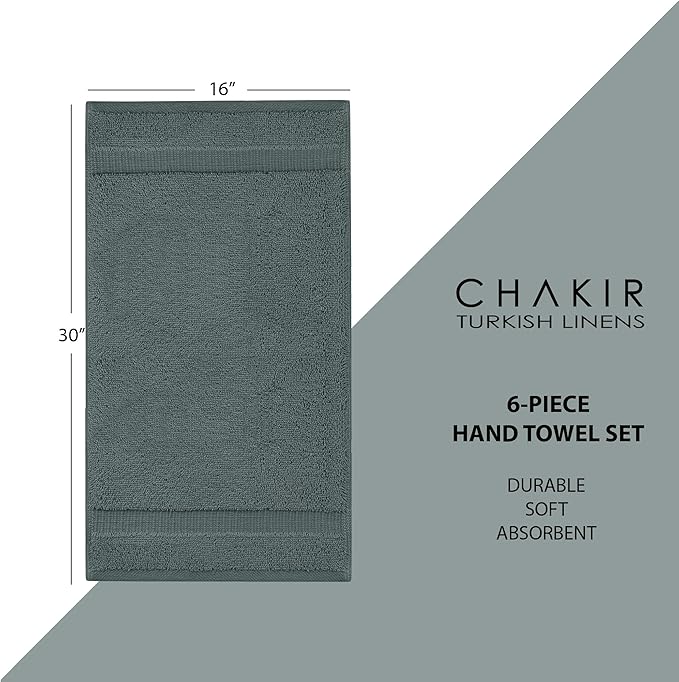 Chakir Turkish Linens | Hotel & Spa Quality 100% Cotton Premium Turkish Towels | Soft & Absorbent (6-Piece Hand Towels)