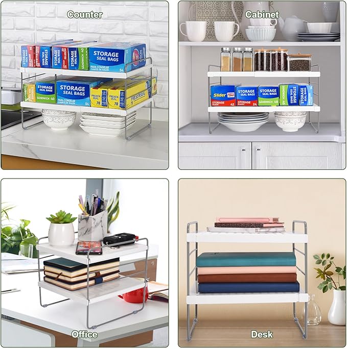 Pantry Organization and Storage for Kitchen - Expandable Kitchen Wrap Box Organizer Rack, Foil Organizer for Cabinet & Counter, Height & Width Adjustable Cupboard Storage Rack - (3 Tier 9.8 to 15.6"L)