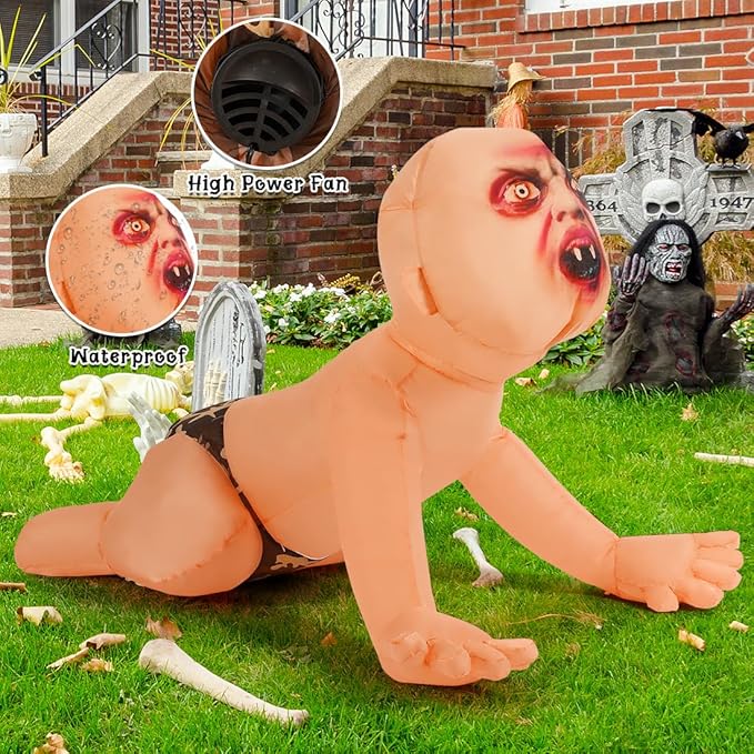 GOOSH 4 FT Halloween Inflatable Zombie Outdoor Decorations Blow Up Yard Scary Zombie with Built-in LEDs for Indoor Garden Lawn Party Decor