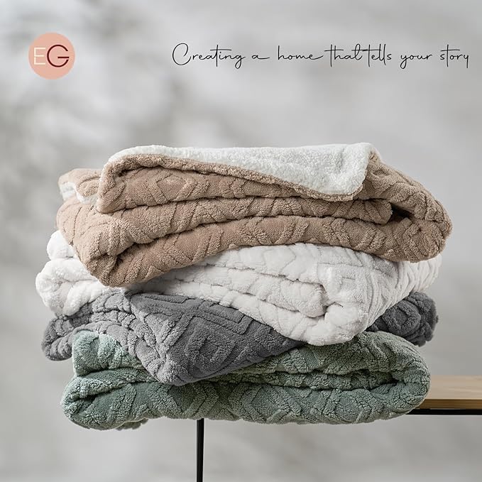 EVERGRACE Jacquard Boho Sherpa Fleece Throw Blanket for Couch, Super Soft Cozy Fuzzy Plush Blankets for Winter, Reversible Thick Warm Blanket for Bed, Sofa, Living Room, Khaki Tan, 108" x 90"