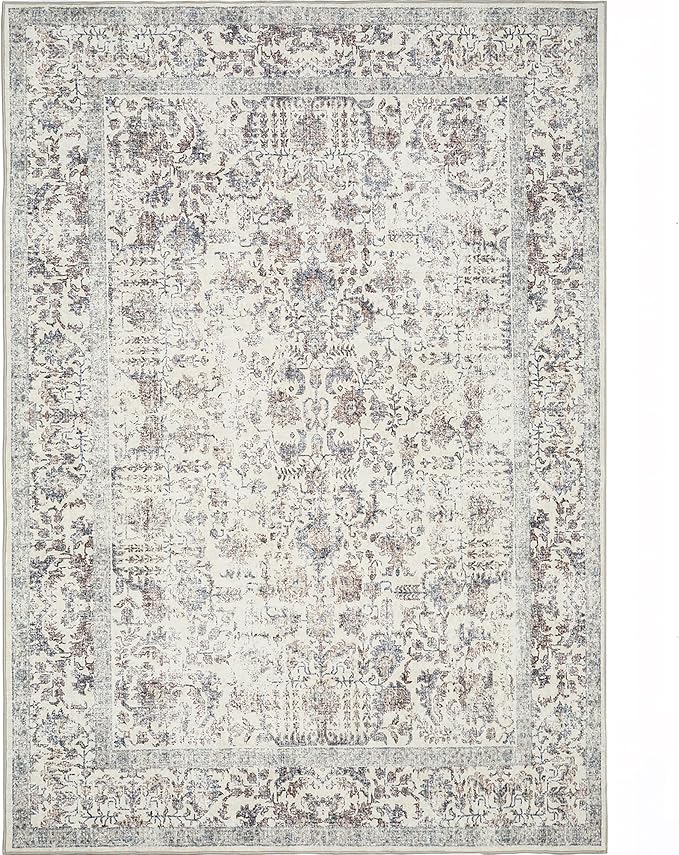 Taupe Entryway Area Rug 2x3 Door Mat Machine Washable Kitchen Vintage Distressed Non Slip Carpet Indoor Retro Floral Accent Throw Small Rug for Bathroom Office Bedroom Dining Living Room
