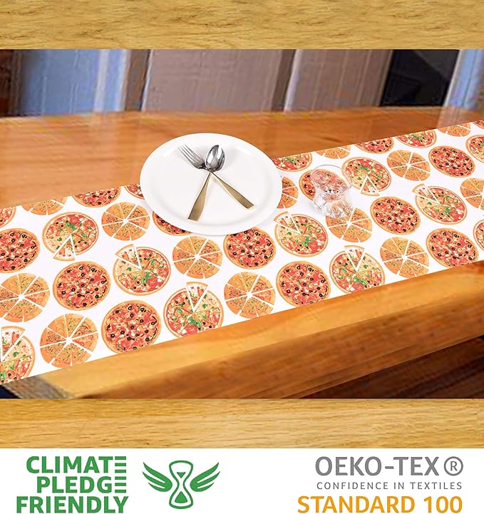 Urban Villa TableRunner Pizza Print 100% Cotton Table Runner Twill Weave Fused Table Runner 14''x72'' Over Sized Multi Color TableRunner Heavier Quality
