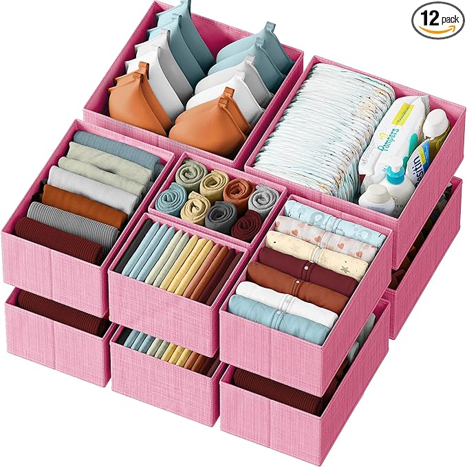 Drawer Organizer Set of 12 Pink - Nursery, Bedroom, Closet Organizer & Storage