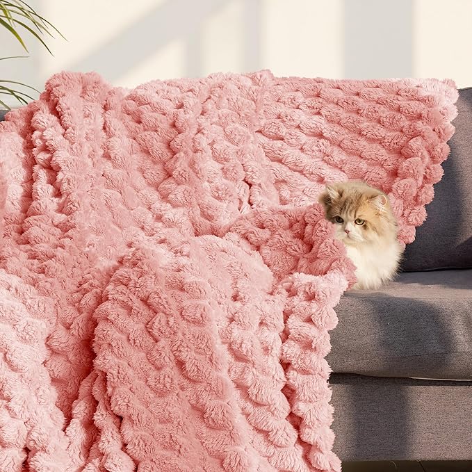 Whale Flotilla King Size Blanket for Bed with Jacquard Pattern, Fuzzy Soft Cozy Exquisite Blankets for All Season, Warm and Fluffy, 90x104 Inch, Pink