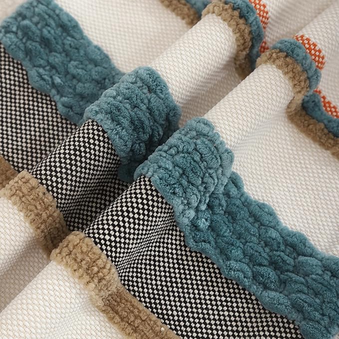 Tosleo Decorative Throw Pillow Covers 18x18 Set of 2 Boho Chenille Tufted Pillow Cover Textured Pillow Covers Striped Pillow Cases Accent Pillow Cases Farmhouse Cushion Case for Sofa Couch Bed,Blue