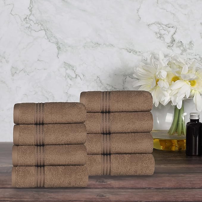 Superior Egyptian Cotton 8-Piece Hand Towel Set, Towel Basics For Quick Dry, Absorbent Small Towels, Facial, Spa, Kitchen, Bathroom Essentials, Apartment, Guest Bath, Soft, Washcloth, Mocha