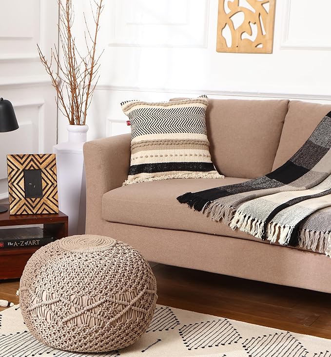 REDEARTH · Handmade Boho Throw Pillow Covers - Bohemian Chic Farmhouse Style - Accent Woven Indoor and Outdoor Pillow Cushion Cases for Couch, Bed, Chair, Sofa, Bench – Set of 2-18"x18" - Natural
