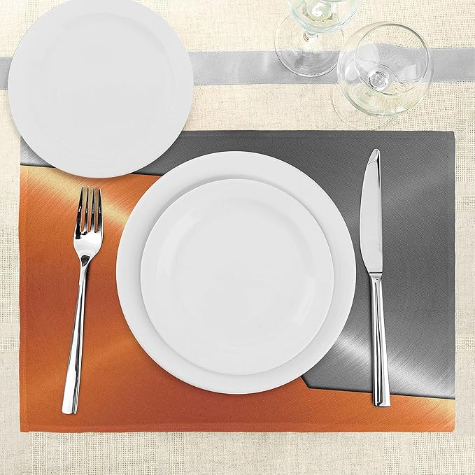 Ambesonne Orange and Grey Place Mats Set of 8, 3D Style Machinery Structure Image Detailed Vivid Modern Contrast Colors, Washable Fabric Placemats for Dining Table, Placemat 8 pcs, Orange Grey