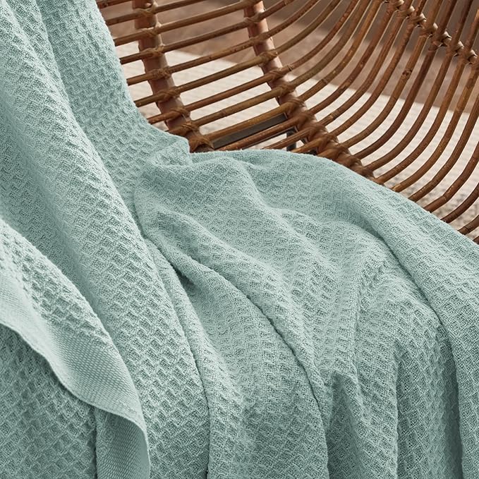 Bedsure 100% Cotton Blanket King Size for Bed - Breathable and Soft, Waffle Weave Blanket for Summer Spring, Mint, 104x90 inches