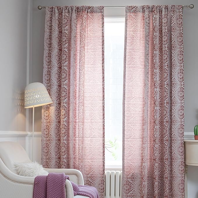 JOOJA Terracotta Curtains - 63 inch Length, 2 Panels Set, Jacquard Patterned, Semi-Blackout Boho Curtains for Bedroom & Living Room