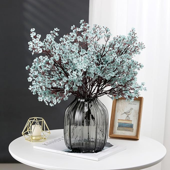 JAKY-Global Babys Breath Fabric Cloth Artificial Flowers 6 Bundle European Fake Silk Plants Decor Wedding Party Decoration Bouquets Real Touch DIY Home Garden (Grey Blue)