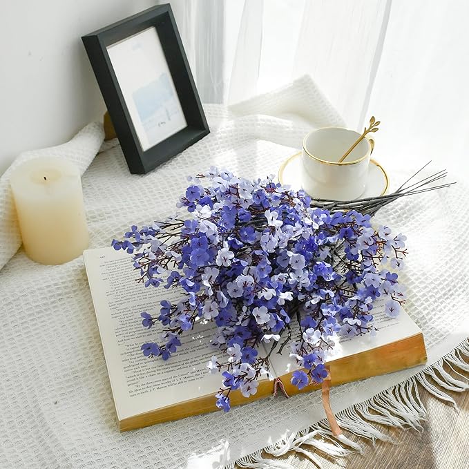 Mandy's Shades of Blue Artificial Baby’s Breath Flowers 6 Bundles Silk Gypsophila with Bendable Stems for Fall Centerpiece Wedding Decor and Table Arrangements