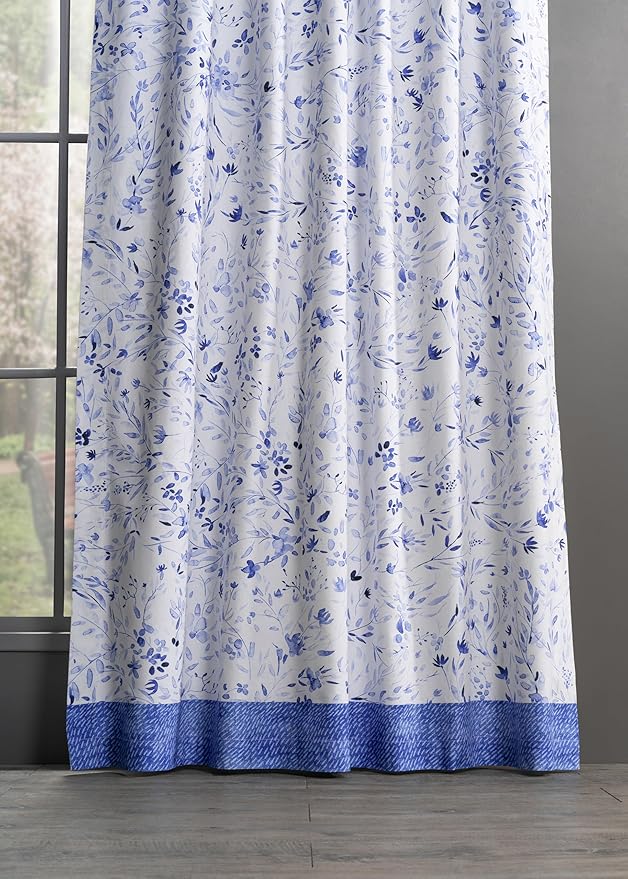 Maison d' Hermine Curtains for Living Room 100% Cotton 96 inch Length One Panel Light Filtering Curtains for Bedroom Windows with Rod and Loop Pockets Drapes (Summer Blues, 50" W x 96" L)