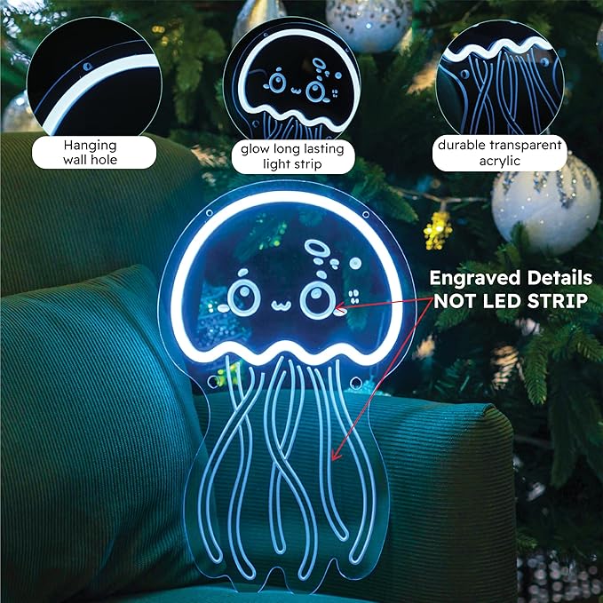 Jellyfish Neon Sign - Jellyfish Decor, Under The Sea Night Lamp, Jellyfish for Lamp Night Light,Ocean Theme Birhday Decoration Room Decor Jellyfish Led Lamp for Kids