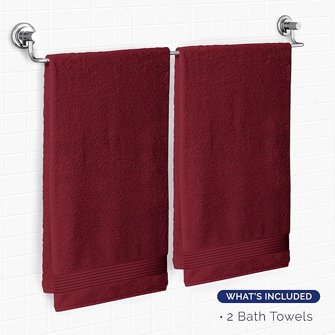 Elegant Comfort Premium Turkish Cotton 2 Pack Bath Towel Set - 27 x 54 inch, Luxurious Hotel Spa Quality 100% Turkish Cotton 2PC Bath Towel Set - Highly Absorbent - Soft Bathroom Towels, Burgundy