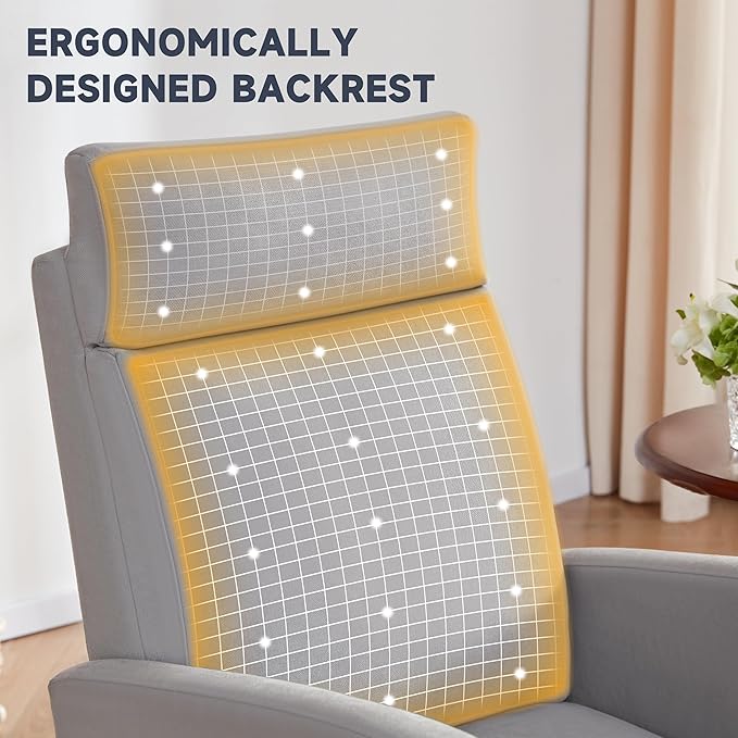 Rocking Chair Nursery Chair with Foot Rest, Nursery Rocking Chairs with High Back, Glider Rocking Chair with Pocket, Baby Nursery Glider Rocker, Nursing Chair Accent Living Room (Linen Grey)