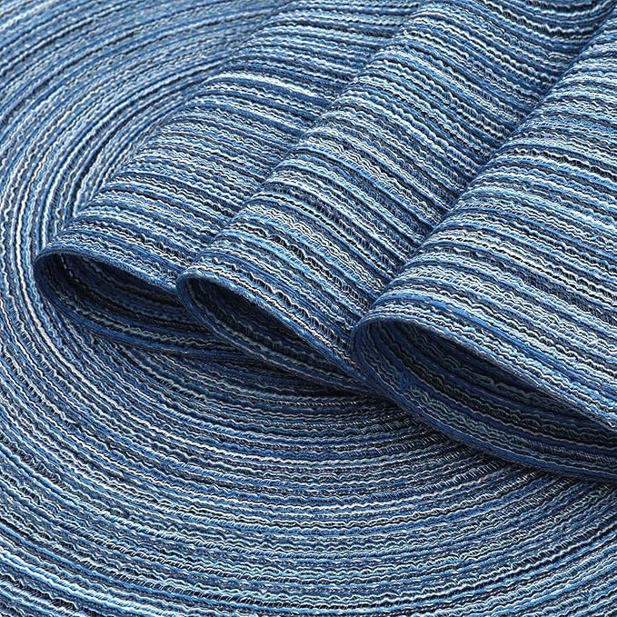 SHACOS Round Braided Placemats Set of 4 Dining Table Placemats 15 inch Circle Place Mats Easy to Clean Table Mats Indoor Outdoor, Blue Gray