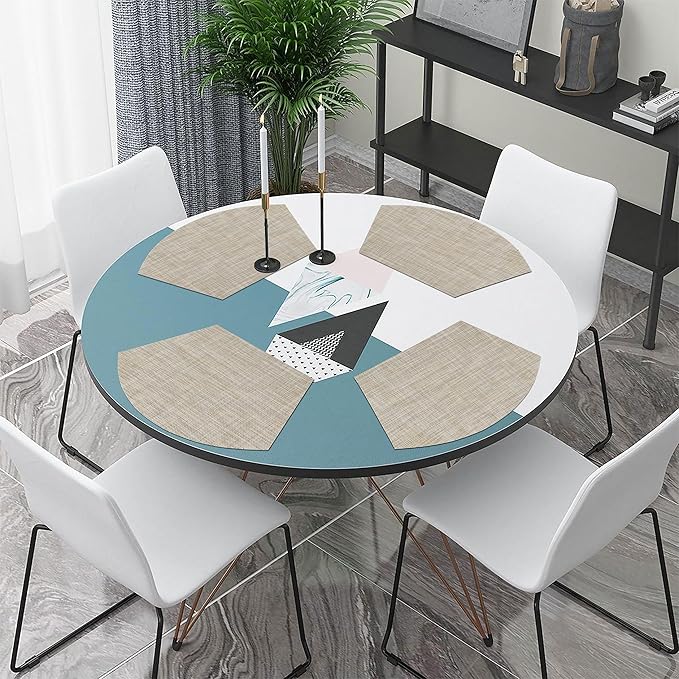SHACOS Wedge Placemats Set of 4 for Small Round Table Woven Vinyl Table Placemats Wipe Clean CircleTable Mats Indoor Outdoor, Beige