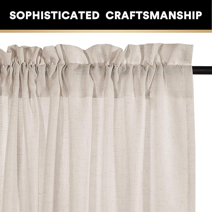 PrinceDeco Linen Curtains 84 Inches Long Soft Thick Linen Burlap Curtains for Living Room/Bedroom Country Rustic Linen Blended Curtains 2 Panels Set(Angora, 52" W x 84" L)