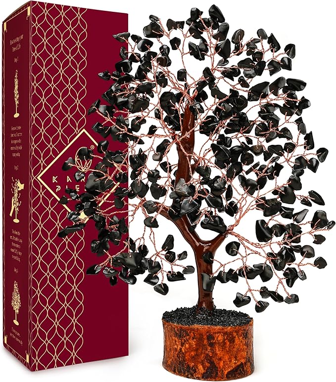 Black Obsidian Healing Crystal Tree Spiritual Gifts for Women, Handmade Home & Office Decor, Chakra Tree of Life Bring Positive Energy, Good Luck, Money, Yoga, Reiki Healing, for Dad