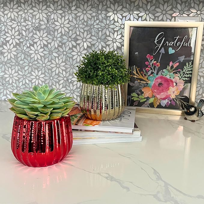 Admired by Nature 4" Ceramic Flower Planter, Ceramic Pot Planter, Indoor Ceramic Bowl, Houseplant Ceramic Pot, Decorative Planter for Indoor Plant Succulent Plant Home Décor, Lightweight, Red