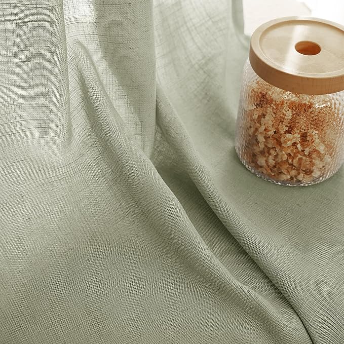 Linen Blend Sage Green Curtains 84 inch Length 2 Panels for Bedroom Back Tab Light Filtering Semi Sheer Drapes Linen Cotton Textured Light Green Airy Modern Farmhouse Living Room Sage Aesthetic Decor