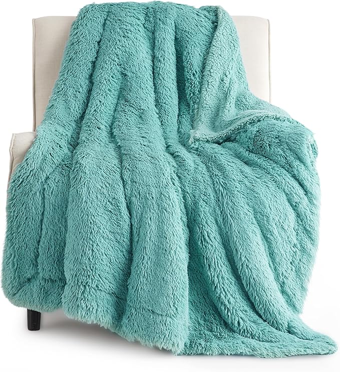 Bedsure Fluffy Green Throw Blanket Gifts for Women, Men, Soft Fleece Cozy Fuzzy Sherpa Plush Warm Minky Thick Faux Fur Throws for Couch, Bed, Green Decor House Blanket Gifts for Mom Dad, 50x60