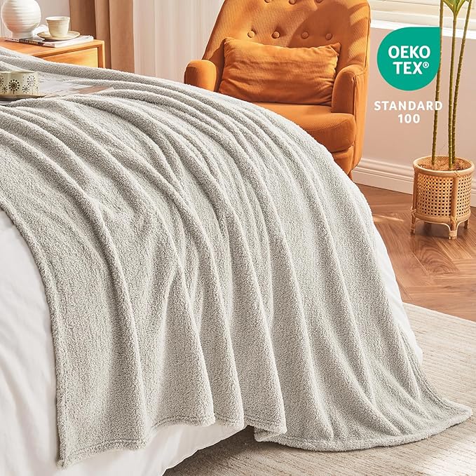EMME Fluffy Soft Blanket Twin Size - 60"*80" Grey Soft Fluffy Warm Throw Blankets for Couch, Sofa, Chair, Bed, Camping, Picnic, Travel Lightweight Bed Blanket