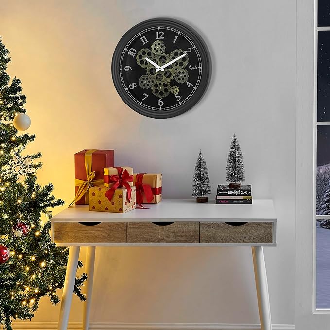 CLXEAST 15 Inch Real Moving Gear Wall Clock, Vintage Industrial Steampunk Metal Wall Clocks for Living Room Decor,Kitchen, Home Office