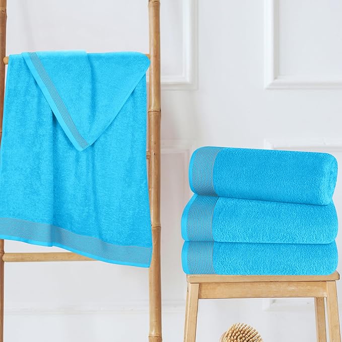 Belizzi Home Ultra Soft 4 Pack Oversized Bath Towel Set 27x54 inches, 100% Cotton Bath Towels, Highly Absorbant Compact Quickdry & Lightweight Towel, Ideal for Gym Travel Camp Pool - Turquoise Blue