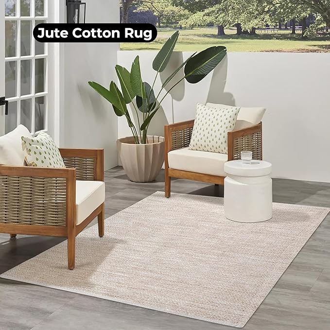 Poly Cotton Area Rug 48x72 Inch – Natural Matty Texture, Machine Washable 4x6 Ft Rug for Living Room – 80% Polyester 20% Cotton – Rustic Farmhouse Style Floor Carpet Bedding Craft