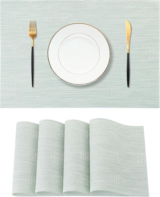 Leetaltree Mint Cream Placemats Set of 4 - Heat Resistant Non-Slip Place mats for Dining Table, Washable Durable PVC Vinyl Woven Table Mats(Mint Cream, 4)
