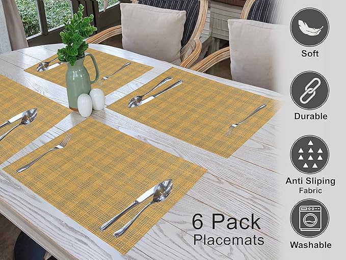 Ruvanti Placemats 100% Cotton 13x19 Inch, Dining Table Placemats Set of 6, Modern Place Mats for Dining Table Decor, Kitchen & Table Linens, Coffee Mat for Christmas Dinners - Wet Net