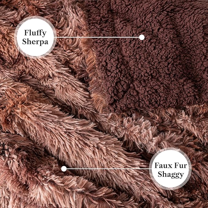 PAVILIA Brown Fluffy Throw Blanket for Couch, Fuzzy for Women Men, Furry Plush Warm for Bed Sofa, Super Soft Thick Faux Fur Sherpa, Tie-Dye, 50x60