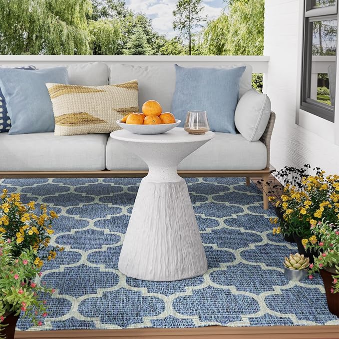 COSIEST Outdoor Side Table, Mushroom Shaped MgO Accent Table, Lightweight Patio End Table w Round Base, Top Plant Stand for Garden and Deck, Spotted White