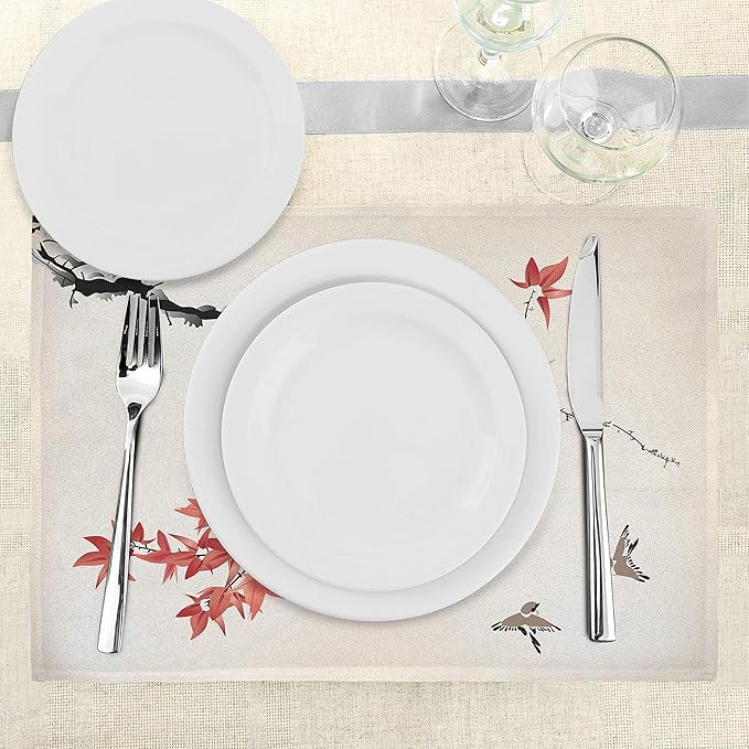 Ambesonne Japanese Place Mats Set of 8, Cherry Blossom Sakura Tree Branches Romantic Spring Themed Watercolor Picture, Washable Fabric Placemats for Dining Table, Placemat 8 pcs, Coral Black