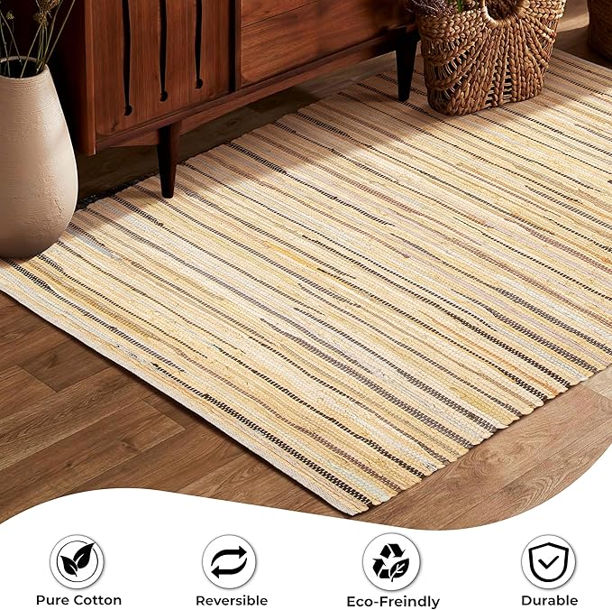 Rug Area Rugs Cotton Linen 3x5 Ft Multicolour Chindi for Livingroom Bedroom Washable RagRug Reversible Farmhouse Kitchen RunnerRug Carpet Area Runner Mat for Hallway, Entryway