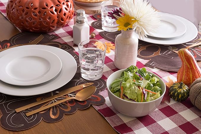 DII Heavyweight Fringed Check Tabletop Collection, Table Runner, 14x72, Wine