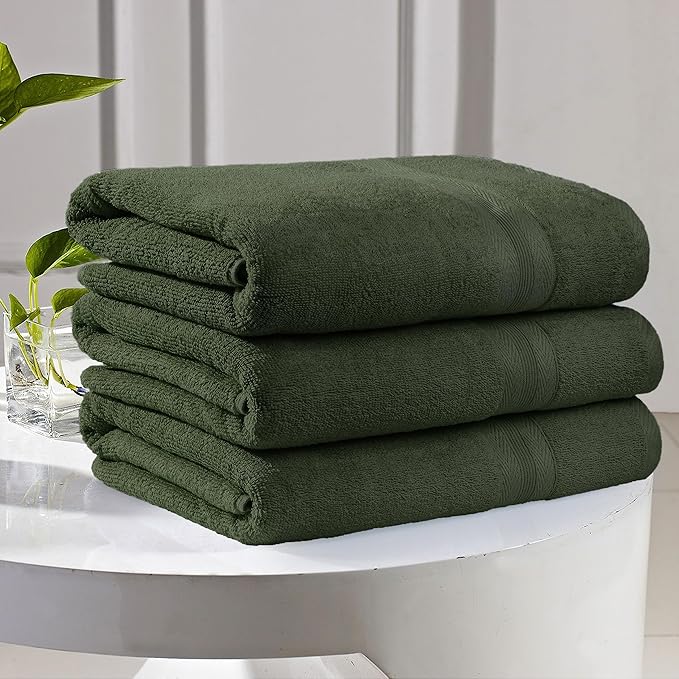 BOUTIQUO Premium Cotton 4 Pack Bath Towel Set - 100% Pure Cotton - 4 Bath Towels 27x54 - Ideal for Everyday use - Ultra Soft & Highly Absorbent - Olive Green