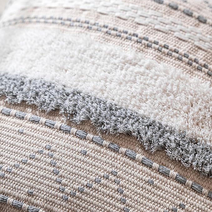 Gray Decorative Throw Pillow Cover 20x20 Square Boho Neutral White Accent Pillowcase Tassels Farmhouse Cushion for Couch Sofa Bedroom Living Room Home Décor (Cover ONLY, Pack of 1)