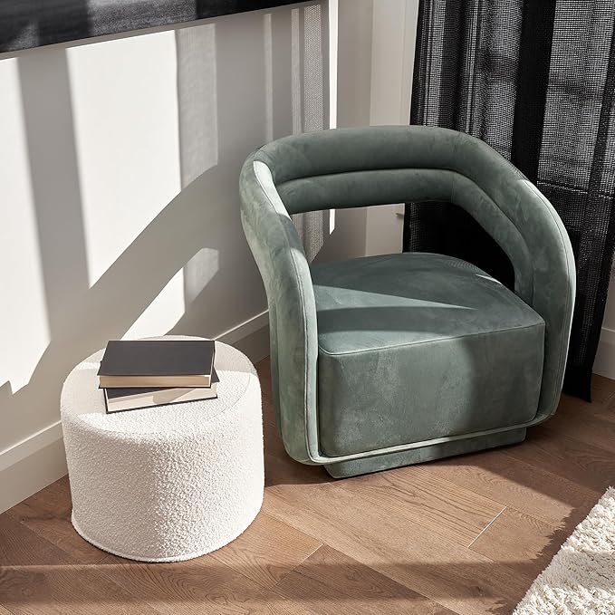 ZICOTO Beautiful Boucle Pouf Ottoman and Foot Rest - Elevate Your Living Room Decor with Lightweight Comfort and Charm - A Round Modern Foam Filled Foot Stool Perfect to Rest Your Feet